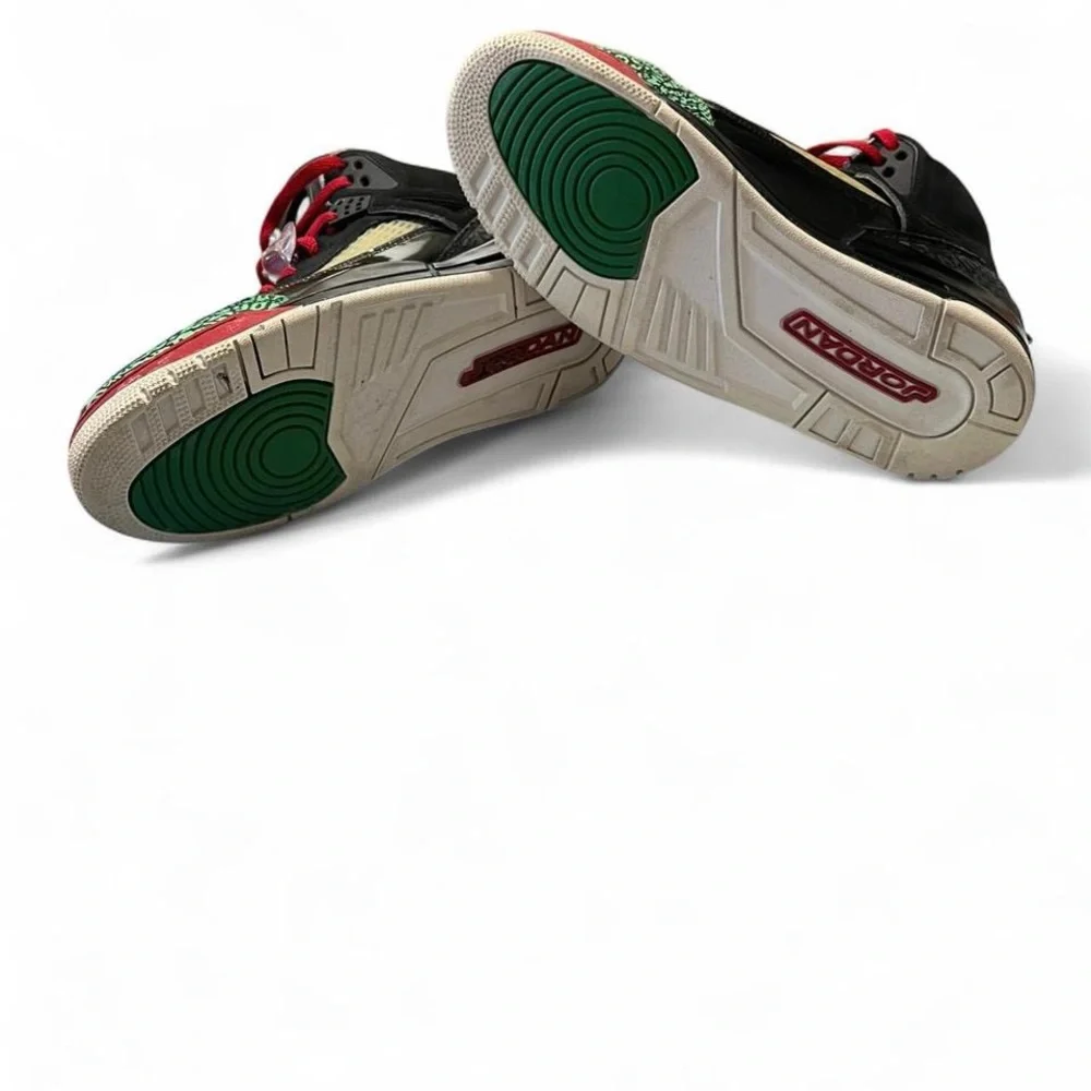 Jordan Black High-Top Sneakers with Red Laces and Green Trim